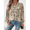 imageAstylish Womens 2026 Boho Floral Loose Spring Summer Tops Lantern Sleeve Flowy Blouses V Neck Button Down ShirtsBeige
