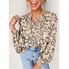 imageAstylish Womens 2026 Boho Floral Loose Spring Summer Tops Lantern Sleeve Flowy Blouses V Neck Button Down ShirtsBeige