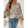 imageAstylish Womens 2026 Boho Floral Loose Spring Summer Tops Lantern Sleeve Flowy Blouses V Neck Button Down ShirtsBeige