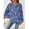 imageAstylish Womens 2026 Boho Floral Loose Spring Summer Tops Lantern Sleeve Flowy Blouses V Neck Button Down ShirtsBlue