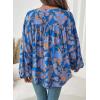 imageAstylish Womens 2026 Boho Floral Loose Spring Summer Tops Lantern Sleeve Flowy Blouses V Neck Button Down ShirtsBlue