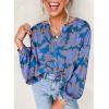 imageAstylish Womens 2026 Boho Floral Loose Spring Summer Tops Lantern Sleeve Flowy Blouses V Neck Button Down ShirtsBlue