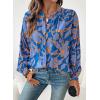 imageAstylish Womens 2026 Boho Floral Loose Spring Summer Tops Lantern Sleeve Flowy Blouses V Neck Button Down ShirtsBlue