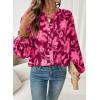 imageAstylish Womens 2026 Boho Floral Loose Spring Summer Tops Lantern Sleeve Flowy Blouses V Neck Button Down ShirtsBurgundy