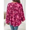 imageAstylish Womens 2026 Boho Floral Loose Spring Summer Tops Lantern Sleeve Flowy Blouses V Neck Button Down ShirtsBurgundy