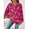 imageAstylish Womens 2026 Boho Floral Loose Spring Summer Tops Lantern Sleeve Flowy Blouses V Neck Button Down ShirtsBurgundy