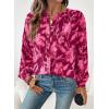 imageAstylish Womens 2026 Boho Floral Loose Spring Summer Tops Lantern Sleeve Flowy Blouses V Neck Button Down ShirtsBurgundy