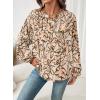 imageAstylish Womens 2026 Boho Floral Loose Spring Summer Tops Lantern Sleeve Flowy Blouses V Neck Button Down ShirtsKhaki