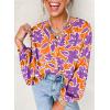 imageAstylish Womens 2026 Boho Floral Loose Spring Summer Tops Lantern Sleeve Flowy Blouses V Neck Button Down ShirtsOrange