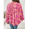 imageAstylish Womens 2026 Boho Floral Loose Spring Summer Tops Lantern Sleeve Flowy Blouses V Neck Button Down ShirtsPink