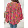 imageAstylish Womens 2026 Boho Floral Loose Spring Summer Tops Lantern Sleeve Flowy Blouses V Neck Button Down ShirtsRose