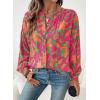 imageAstylish Womens 2026 Boho Floral Loose Spring Summer Tops Lantern Sleeve Flowy Blouses V Neck Button Down ShirtsRose