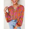 imageAstylish Womens 2026 Boho Floral Loose Spring Summer Tops Lantern Sleeve Flowy Blouses V Neck Button Down ShirtsRose