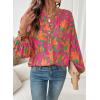 imageAstylish Womens 2026 Boho Floral Loose Spring Summer Tops Lantern Sleeve Flowy Blouses V Neck Button Down ShirtsRose