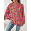 imageAstylish Womens 2026 Boho Floral Loose Spring Summer Tops Lantern Sleeve Flowy Blouses V Neck Button Down ShirtsRose
