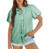 imageAstylish Women Striped Blouses Spring Summer Ruffle Collar Puff Sleeve Button Down Shirts Business Casual TopsMist Green