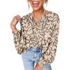 imageAstylish Womens 2026 Boho Floral Loose Spring Summer Tops Lantern Sleeve Flowy Blouses V Neck Button Down ShirtsBeige