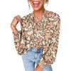 imageAstylish Womens 2026 Boho Floral Loose Spring Summer Tops Lantern Sleeve Flowy Blouses V Neck Button Down ShirtsKhaki