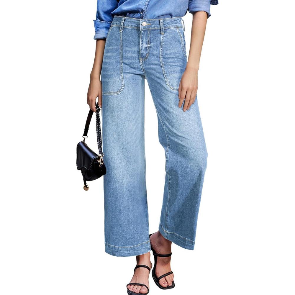 imageAstylish Womens 2026 Stretchy Wide Leg High Waisted Jeans Tummy Control Casual Cropped Ankle Denim PantsAshleigh Blue