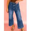 imageAstylish Womens 2026 Stretchy Wide Leg High Waisted Jeans Tummy Control Casual Cropped Ankle Denim PantsDark Blue
