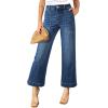 imageAstylish Womens 2026 Stretchy Wide Leg High Waisted Jeans Tummy Control Casual Cropped Ankle Denim PantsDark Blue