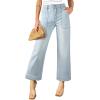 imageAstylish Womens 2026 Stretchy Wide Leg High Waisted Jeans Tummy Control Casual Cropped Ankle Denim PantsLight Blue