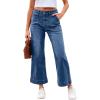imageAstylish Womens 2026 Stretchy Wide Leg High Waisted Jeans Tummy Control Casual Cropped Ankle Denim PantsZz Dark Blue