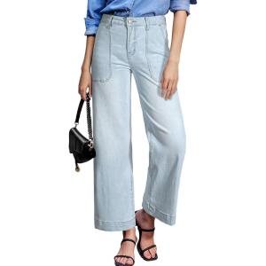 imageAstylish Womens 2026 Stretchy Wide Leg High Waisted Jeans Tummy Control Casual Cropped Ankle Denim PantsLight Blue