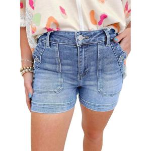 imageAstylish Womens High Waisted Jean Shorts Stretchy Casual Fashion Trendy Denim Shorts with Penny Patch PocketBeau Blue