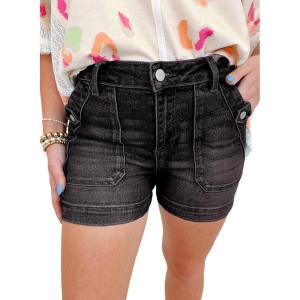 imageAstylish Womens High Waisted Jean Shorts Stretchy Casual Fashion Trendy Denim Shorts with Penny Patch PocketBlack