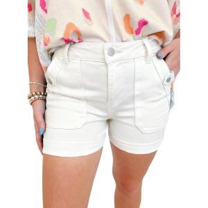 imageAstylish Womens High Waisted Jean Shorts Stretchy Casual Fashion Trendy Denim Shorts with Penny Patch PocketWhite