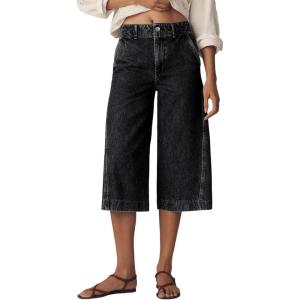imageAstylish Capris Jeans for Women Wide Leg High Waisted Stretchy Jean Pants with Slanted PocketsBlack