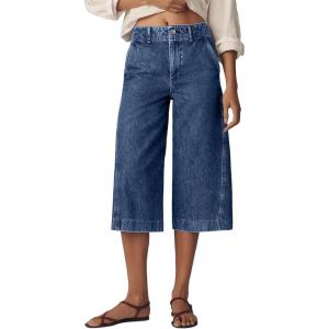 imageAstylish Capris Jeans for Women Wide Leg High Waisted Stretchy Jean Pants with Slanted PocketsDusk Blue