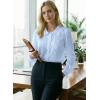 image:imageAstylish Women Spring Summer Tops Ruffle Collar Button Down Shirts Long Sleeve Pleated Business Casual BlousesBeau Blue
