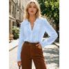 image:imageAstylish Women Spring Summer Tops Ruffle Collar Button Down Shirts Long Sleeve Pleated Business Casual BlousesBeau Blue
