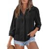 image:imageAstylish Women Spring Summer Tops Ruffle Collar Button Down Shirts Long Sleeve Pleated Business Casual BlousesBlack