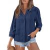 image:imageAstylish Women Spring Summer Tops Ruffle Collar Button Down Shirts Long Sleeve Pleated Business Casual BlousesNavy Blue