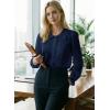 image:imageAstylish Women Spring Summer Tops Ruffle Collar Button Down Shirts Long Sleeve Pleated Business Casual BlousesNavy Blue