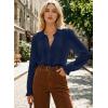 image:imageAstylish Women Spring Summer Tops Ruffle Collar Button Down Shirts Long Sleeve Pleated Business Casual BlousesNavy Blue