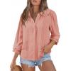image:imageAstylish Women Spring Summer Tops Ruffle Collar Button Down Shirts Long Sleeve Pleated Business Casual BlousesPink