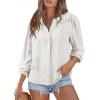 image:imageAstylish Women Spring Summer Tops Ruffle Collar Button Down Shirts Long Sleeve Pleated Business Casual BlousesWhite