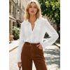 image:imageAstylish Women Spring Summer Tops Ruffle Collar Button Down Shirts Long Sleeve Pleated Business Casual BlousesWhite