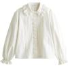image:imageAstylish Women Spring Summer Tops Ruffle Collar Button Down Shirts Long Sleeve Pleated Business Casual BlousesWhite