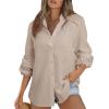 image:imageAstylish Womens Cotton Linen Button Down Shirt Eyelet Lace Long Sleeve Blouse Boho TopsBeige