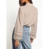 image:imageAstylish Womens Cotton Linen Button Down Shirt Eyelet Lace Long Sleeve Blouse Boho TopsBeige