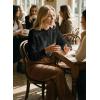 image:imageAstylish Womens Cotton Linen Button Down Shirt Eyelet Lace Long Sleeve Blouse Boho TopsBlack