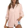 image:imageAstylish Womens Cotton Linen Button Down Shirt Eyelet Lace Long Sleeve Blouse Boho TopsLight Pink