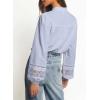 image:imageAstylish Womens Cotton Linen Button Down Shirt Eyelet Lace Long Sleeve Blouse Boho TopsSky Blue