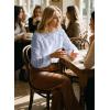 image:imageAstylish Womens Cotton Linen Button Down Shirt Eyelet Lace Long Sleeve Blouse Boho TopsSky Blue