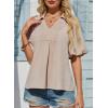 image:imageAstylish Womens Dressy Smocked V Neck Babydoll Peplum Tops Summer Puff Sleeve Cute Elegant Ruffle Blouse ShirtApricot